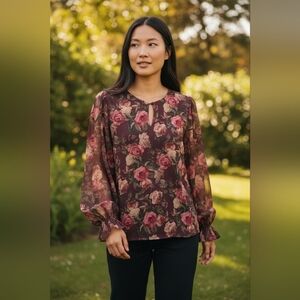 SARA MICHELLE Floral Sheer Women's Top
